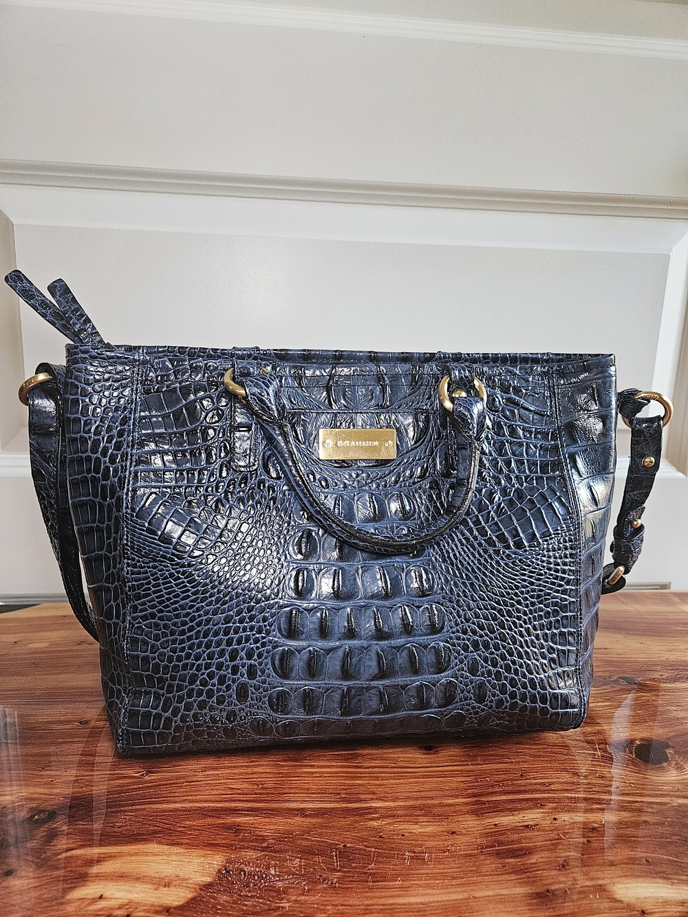 Brahmin Melbourne Blue Croc Embossed Leather Satchel Crossbody